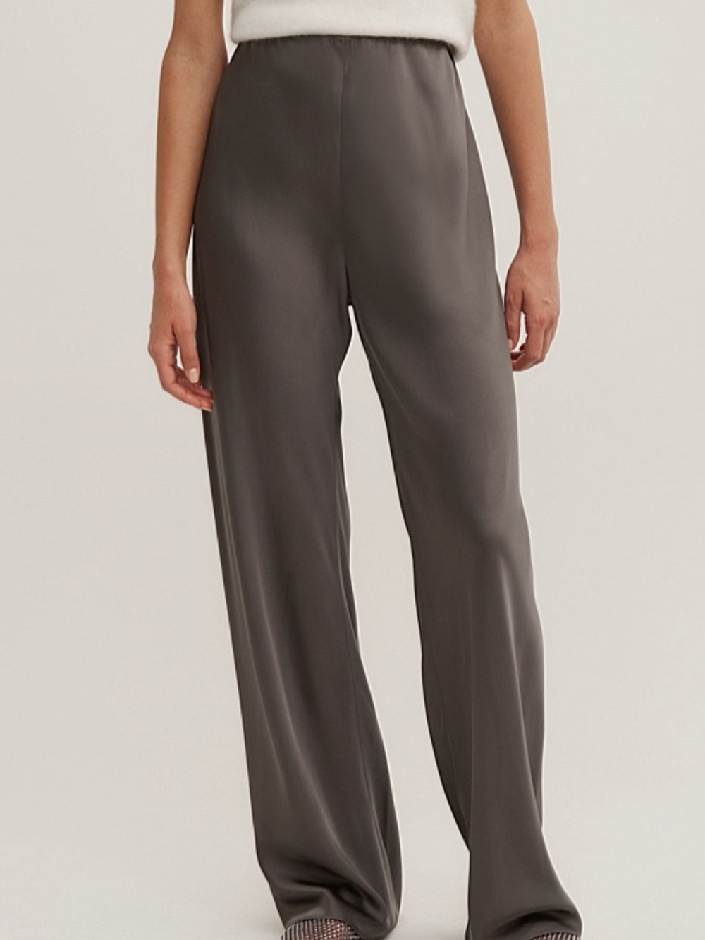 Witchery Charcoal Straight-Leg Satin Pants